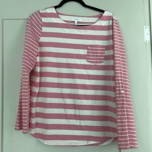 Pink and white striped light weight long sleeve top